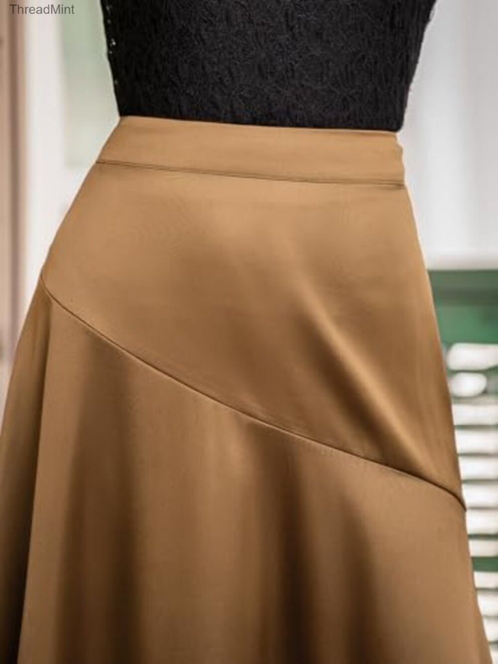 Satin Midi Skirt High Waisted A-Line Flowy Long Skirt Women - Picture 6 of 7